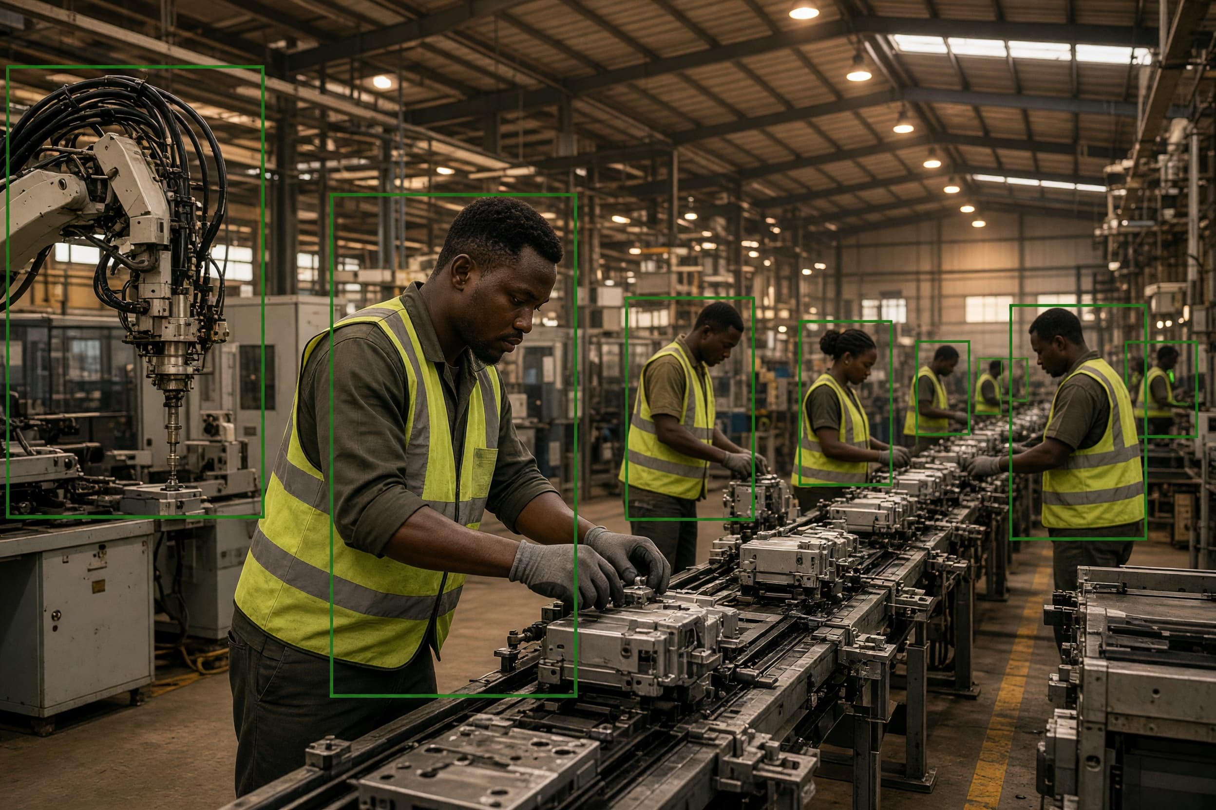 Manufacturing floor feed with computer vision detections on a production line
